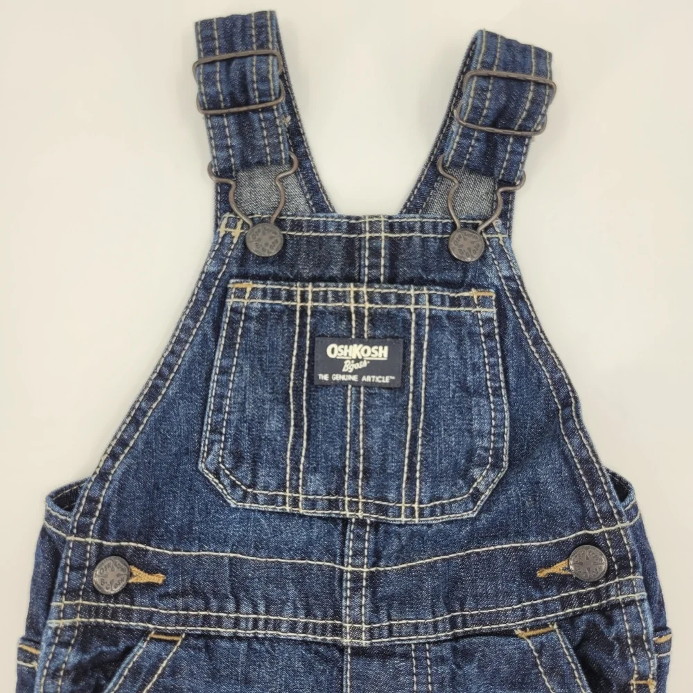 Oshkosh B'gosh Jean Shortalls Size 12mo Cotton Denim Adjustable Straps Vestbak